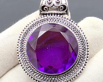 Gefacetteerde amethisthanger, edelsteenhanger, massief 925 sterlingzilveren sieraden, antieke hanger, handgemaakte sieraden, kerstcadeaus voor liefde.