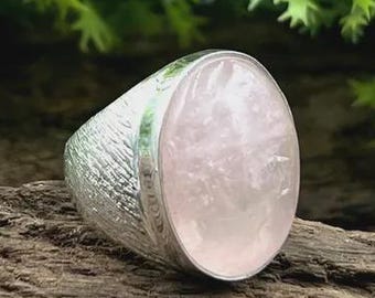 Rose Quartz Ring, 925 Sterling Silver, Handmade Cabochon Jewelry