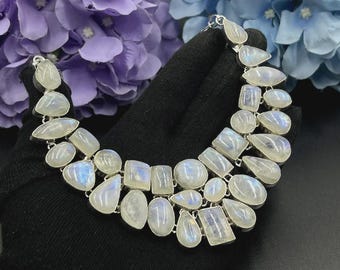 Moonstone Gemstone Necklace 925 Sterling Silver Necklace Handmade Necklace Healing Jewelry Gemstone Jewelry Chain Necklace Christmas Gifts