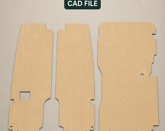 May include: Three light-coloured wooden panels with pre-drilled holes and cutouts, designed for camper van interior lining. The image includes the text CREATIVE CAMPERS and CAD FILE, featuring a graphic icon of a camper van with a pop-up roof.