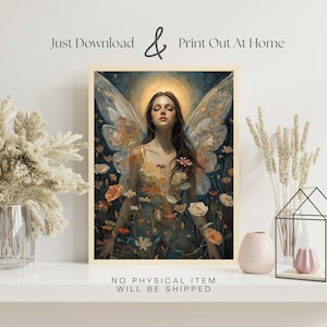 Victorian fairy woman portrait eclectic vintage wall art print dark academia moody printable wall art feminine home decor digital download