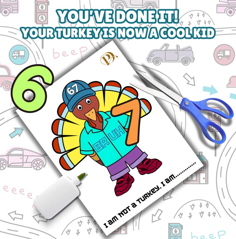 67 Bruh Disguise a Turkey Printable Kit, Six Seven Costume Coloring ...