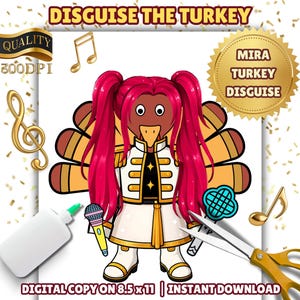 KPOP Mira Turkey Disguise Printable Craft Kit, K Pop Star Disguise a Turkey Thanksgiving Kids Activity & Craft, DIY Turkey Pop Star Outfit