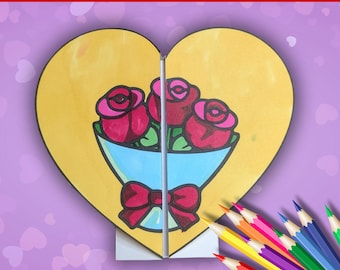 Lavoretto pieghevole per la Festa della Mamma per bambini, biglietto stampabile con bouquet di fiori apribile, attività artistica interattiva, lavoretto per la scuola materna di febbraio e maggio.