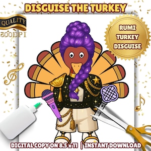 KPOP Rumi Turkey Disguise Printable Crafting Kit, KPop Star Disguise a Turkey Thanksgiving Kids Activity & Craft, DIY Turkey Pop Star Outfit