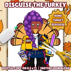 KPOP Rumi Turkey Disguise Craft Kit, K Pop Star Disguise a Turkey Printable Worksheet School, Thanksgiving Kids Activity, DIY Turkey Costume