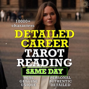 May include: Image features a woman with long brown hair, overlaid with text promoting "DETAILED CAREER TAROT READING." Additional text includes "SAME DAY," "REAL GENUINE UNIQUE," and "PERSONAL AUTHENTIC DETAILED."