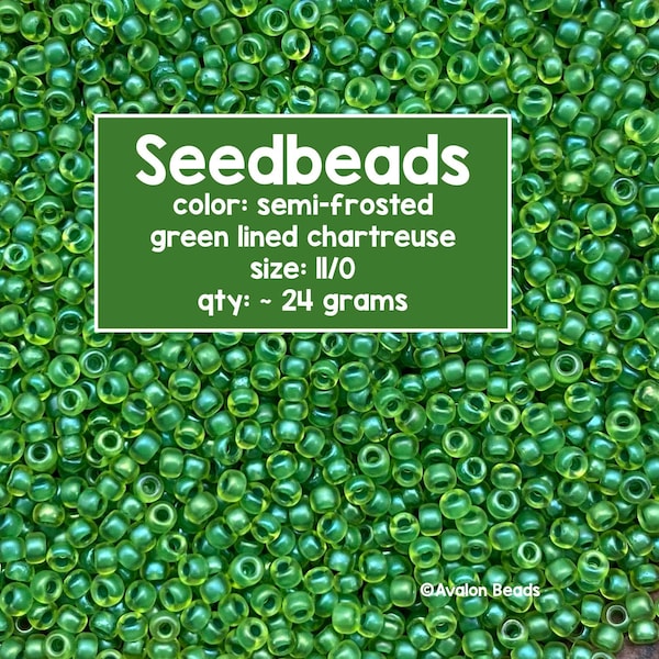 Size 11/0 Japanese Miyuki Seedbeads, Semi-Frosted Green-Lined Chartreuse, Code # 11-1926
