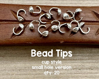 Sterling Silver Bead Tips, Cup, Smaller Hole, 20 Pieces