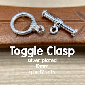 Toggle Clasp, Silver Plated Toggle, 10mm, 12 Sets