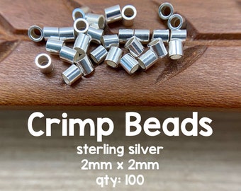 Sterling Silver Crimp Beads, 2x2mm, 100 Pieces