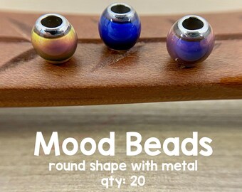 Color Changing Mood Beads: 6mm Round Polymer Clay with Metal (20 Beads)