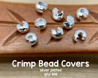 Silver Plated Crimp Bead Covers, 3mm, 144 Pieces 