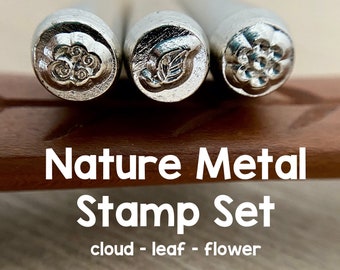 Nature Metal Stamp Set, 3 Stamps, Cloud, Leaf, Flower