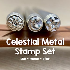 Celestial Metal Stamp Set, Set of 3, Sun, Moon, Star, 5mm
