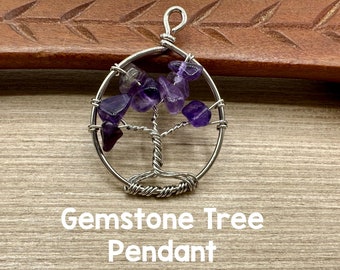 Pendentif arbre en argent avec éclats d’améthyste, Arbre de vie Charme de pierre précieuse pour bijoux