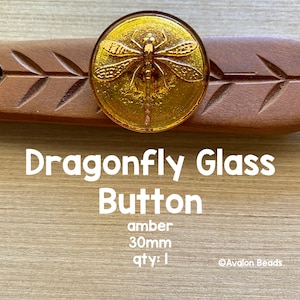 Dragonfly Glass Button, 30mm, Dragonfly in Amber, Outlander