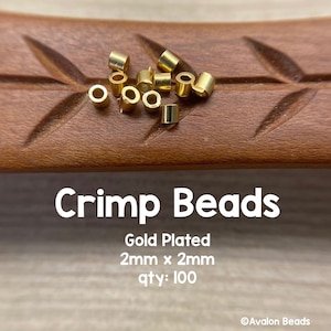 Gold Plated Crimp Beads, 100 Pieces, Crimping Tube Beads for Beaded Jewelry, Jewelry Making Supplies for Ending Necklaces, 2x2, 2mm x 2mm