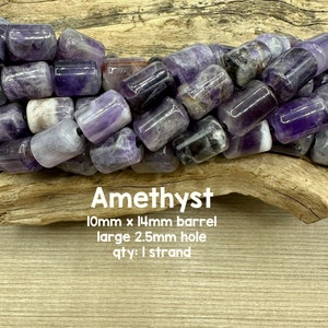 Large Hole Amethyst Gemstone Beads, 10mm x 14mm, Barrel Shape, 8" Strand, 2.5mm Hole