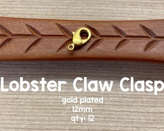 Lobster Clasps, Gold Plated Lobster Clasp, 12mm, 12 Pieces