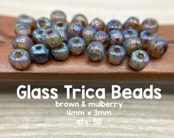 Glass Trica Beads, Brown & Mulberry, 4mm x 3mm Rondelles, 50 Beads