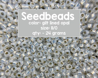 Size 11/0 Japanese Miyuki Seedbeads, Gilt Lined Opal, Code # 11-551