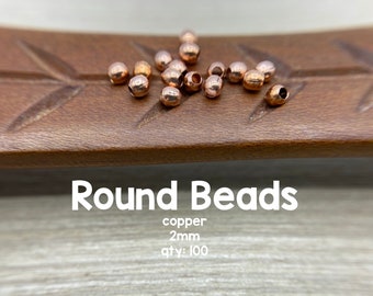 2mm Copper Round Beads, Genuine Copper, 100 Pieces