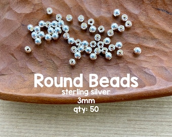 Sterling Silver Round Beads, 3mm, 50 Pieces