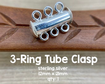 Sterling Silver Three Ring Tube Clasp, Triple Strand, 21mm