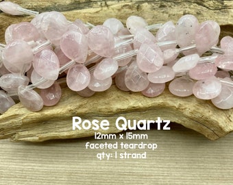 Quartz rose, 12 mm x 15 mm Briolettes en forme de larme à facettes, 12 perles