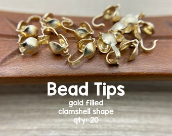 Gold-Filled Bead Tips, Clamshell Shape, 20 Pieces