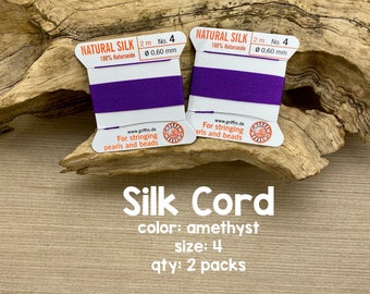 Griffin Silk Cord With Needle, Size 4, Amethyst, 2 Packs