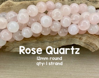 Rose Quartz Gemstone Beads, 12mm Round, 15"-16" Strand