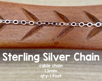 Sterling Silver Chain, Flat Cable, 1.3mm, Very Fine, By The Foot