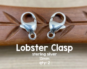 Sterling Silver Lobster Clasps, 13mm, 2 Pieces