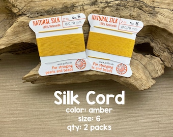 Griffin Silk Cord With Needle, Size 6, Amber, 2 Packs