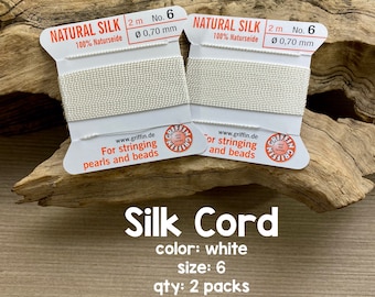 Griffin Silk Cord With Needle, Size 6, White, 2 Packs