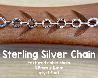 Sterling Silver Chain, 3.5x4mm, Textured Cable Chain, By the Foot