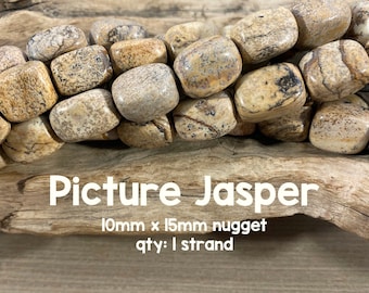 Picture Jasper Gemstone Beads, 10mm x 15mm Nugget, 8" Strand