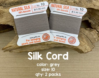 Griffin Silk Cord With Needle, Size 10, Gray, 2 Packs