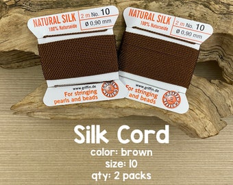 Griffin Silk Cord with Needle, Size 10, Brown, 2 Packs