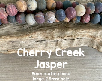 Large Hole Red Cherry Creek Jasper Gemstone Beads, 8mm Matte Round, 8" Strand