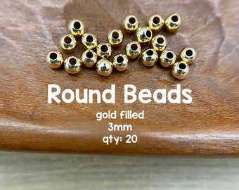 14 Kt. Gold Filled runde Perlen, 3 mm, 20 Stück