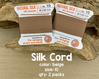 Griffin Silk Cord with Needle, Size 10, Beige, 2 Packs