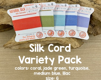 Griffin Silk Cord With Needle Variety Pack, Pastels, Size 6, 5 Packs