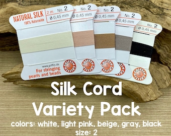 Griffin Silk Cord With Needle Variety Pack, Neutrals, Size 2