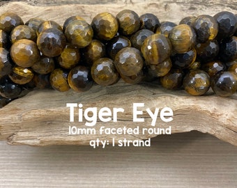 Tiger Eye Gemstone Beads, 10mm Faceted Round, 15"-16" Strand