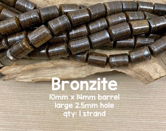 Large Hole Bronzite Gemstone Beads, 10mm x 14mm Barrel, 8" Strand