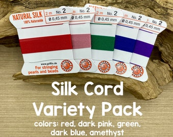 Griffin Silk Cord With Needle Variety Pack, Jewel Tones, Size 2, 5 Packs