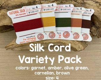 Griffin Silk Cord With Needle Variety Pack, Autumn Colors, Size 4, 5 Packs